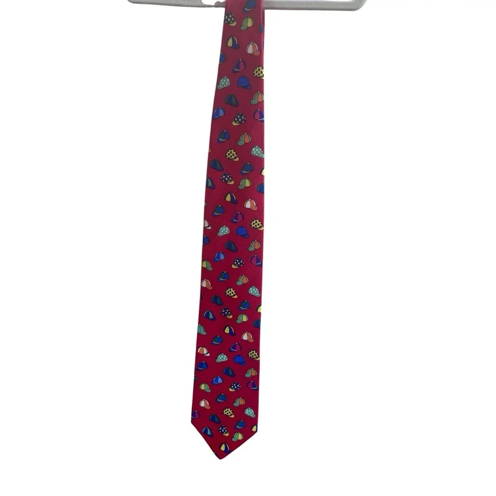 Allyn Neckwear Red Silk Equestarian Jockey Caps‎ Necktie Kentucky Derby Wear